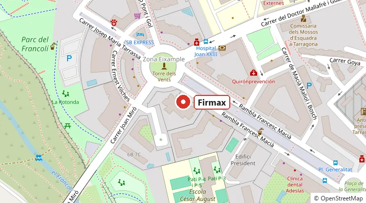Mapa: l’oficina de Firmax a la Rambla President Francesc Macià, 10, al costat de l’Hospital Joan XXIII